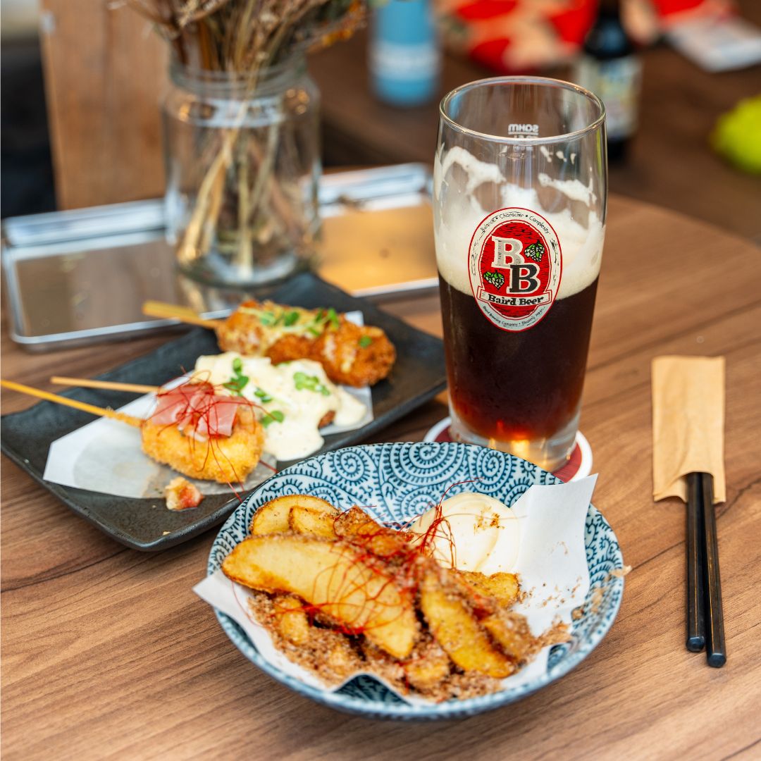 Kushiage, Fries, and beer at Takadanobaba Taproom