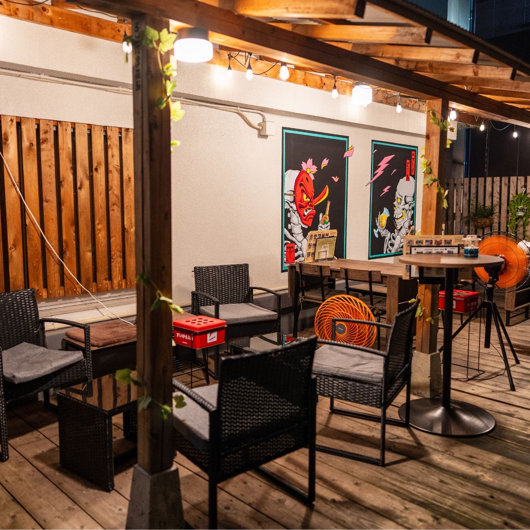 Outdoor patio seating at Takadanobaba Taproom